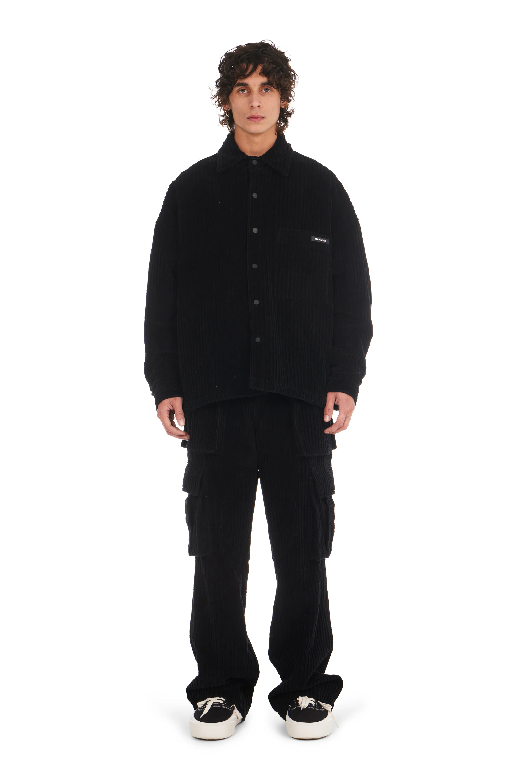 Corduroy Logo Cargo Pants in Black - Image 4