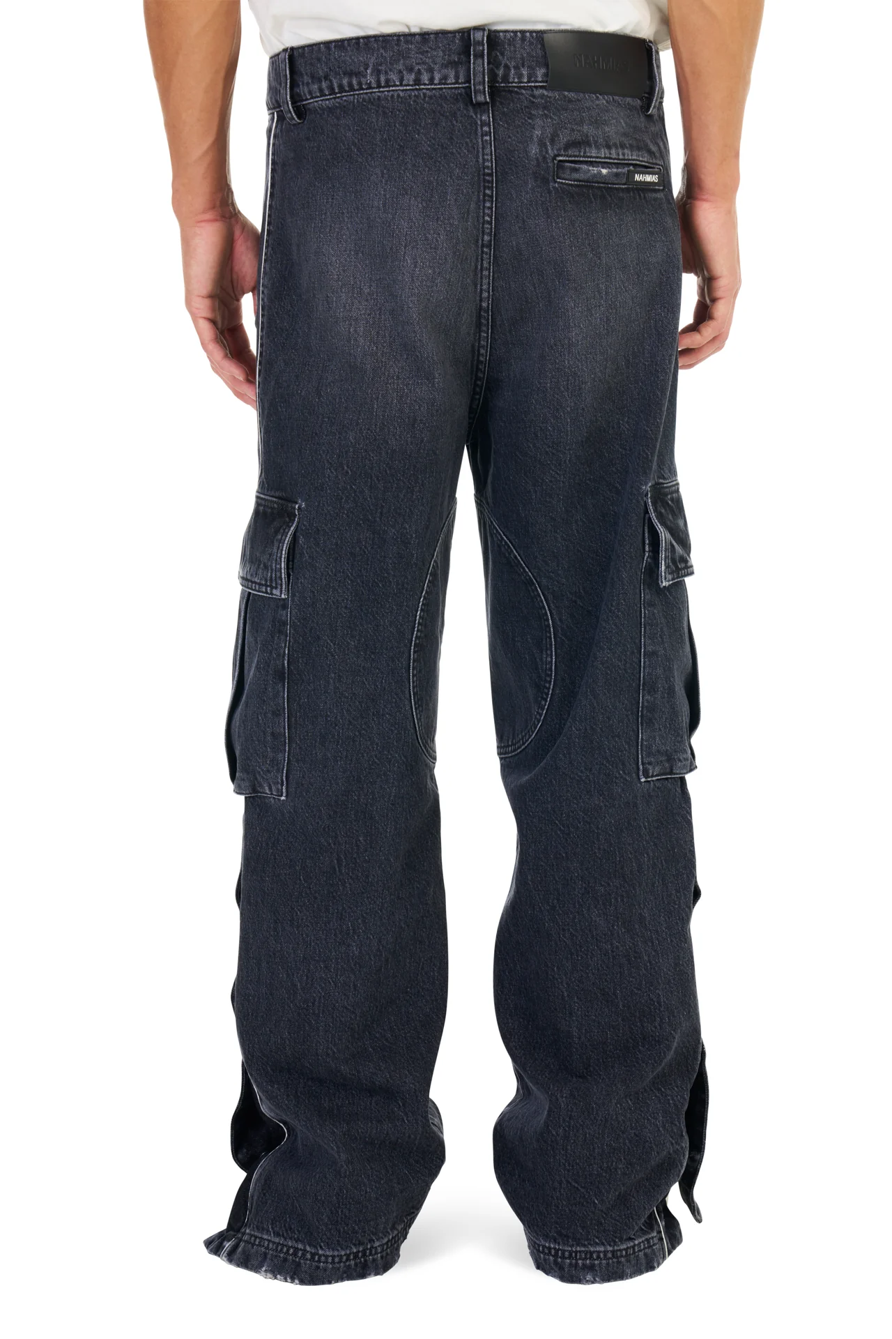 Denim Track Logo Cargos in Black Wash - Image 3