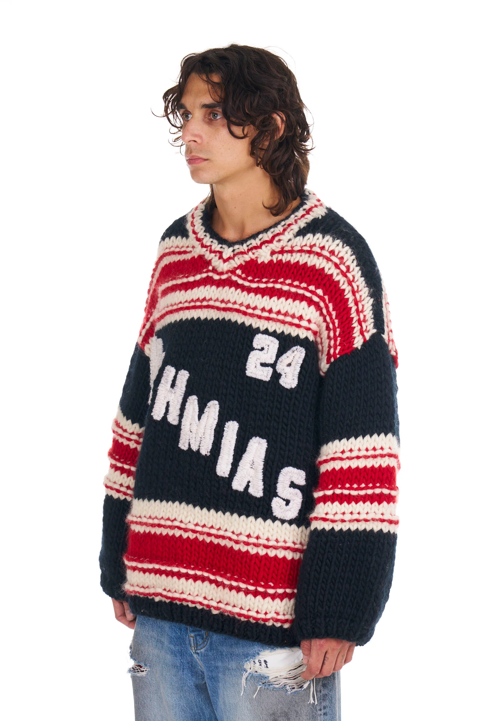 Knit Hockey Jersey in Black - Image 2