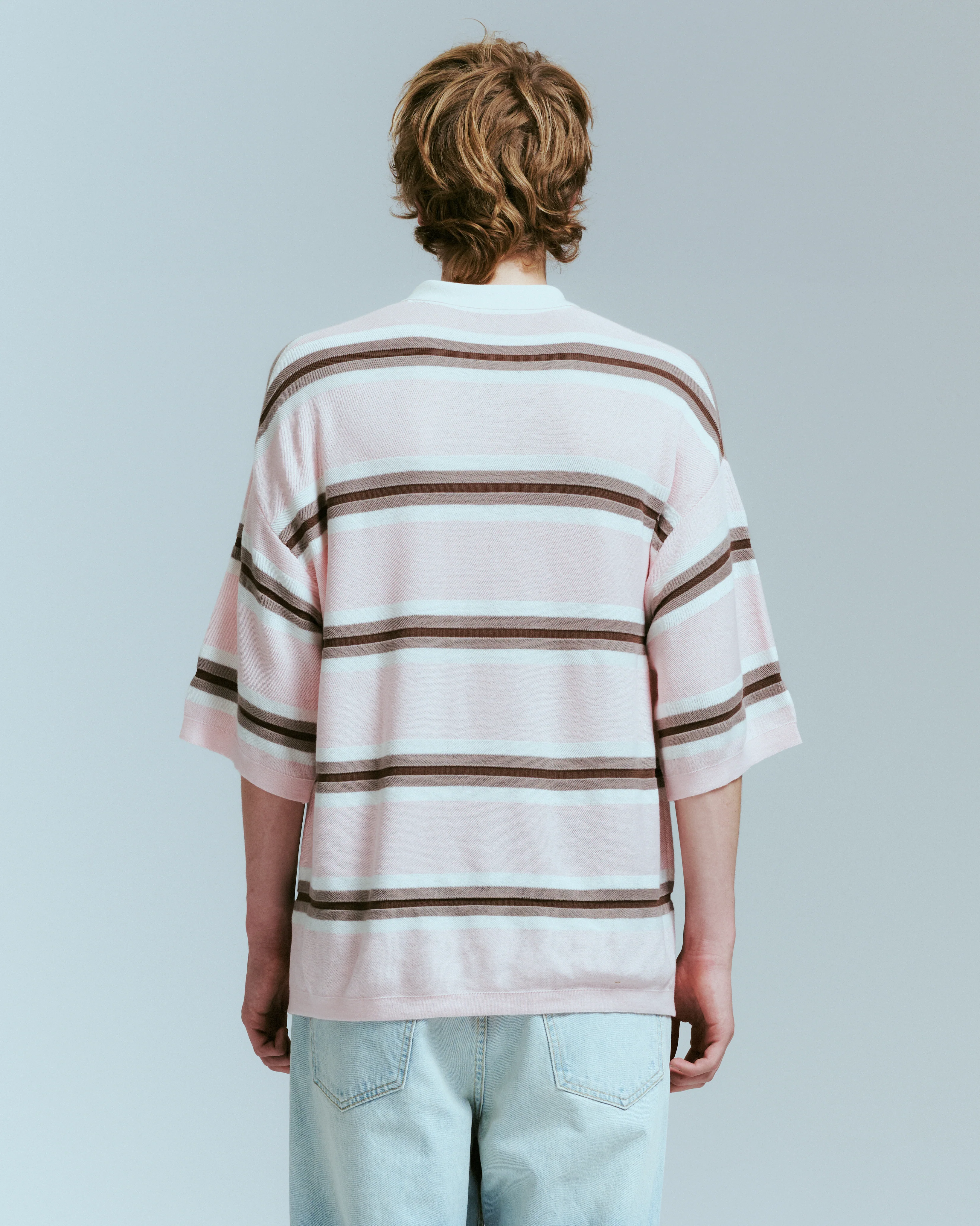 KNIT STRIPED POLO IN PINK - Image 3