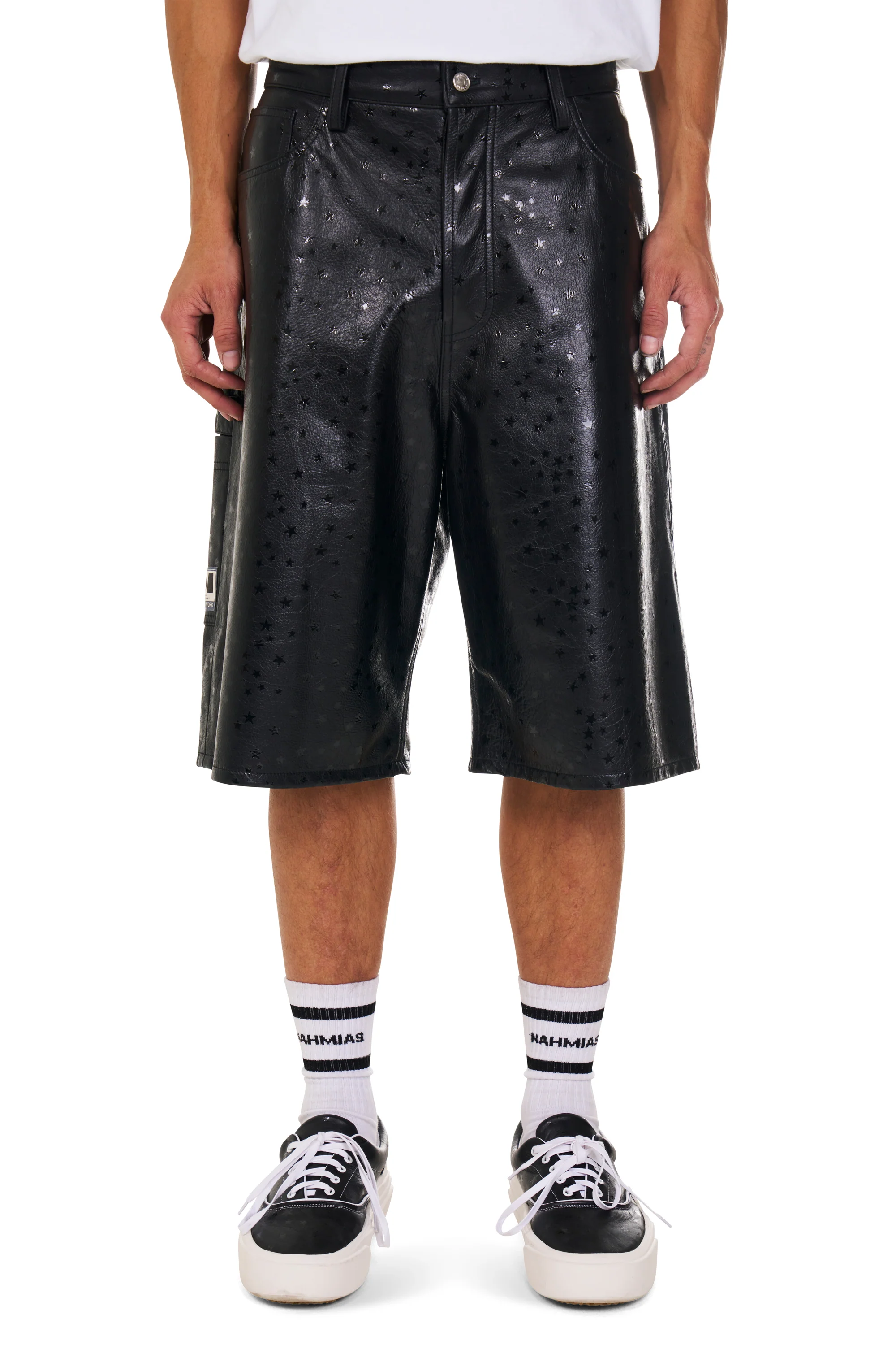 Leather Star Baggy Carpenter Shorts in Black