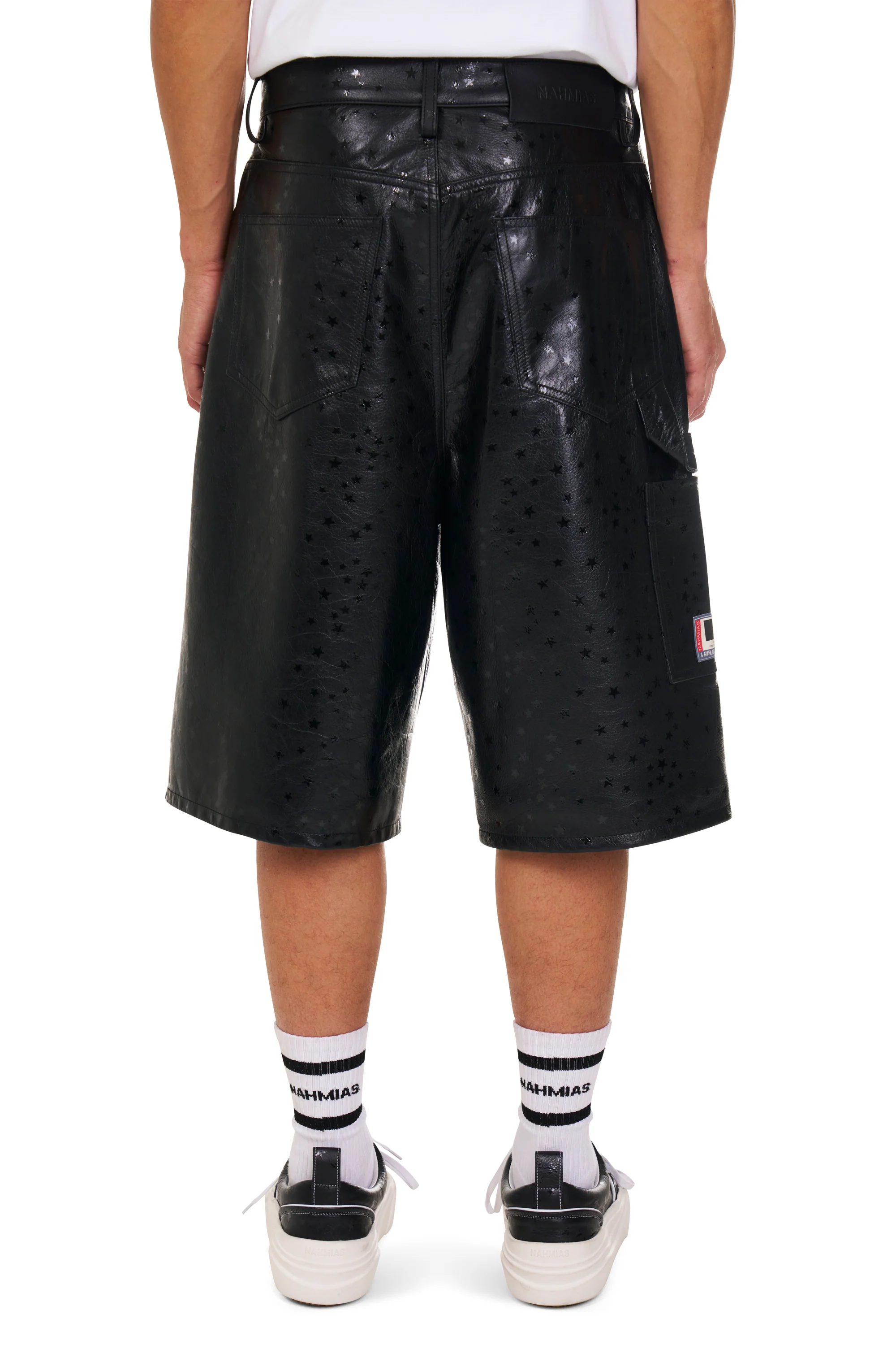 Leather Star Baggy Carpenter Shorts in Black - Image 3