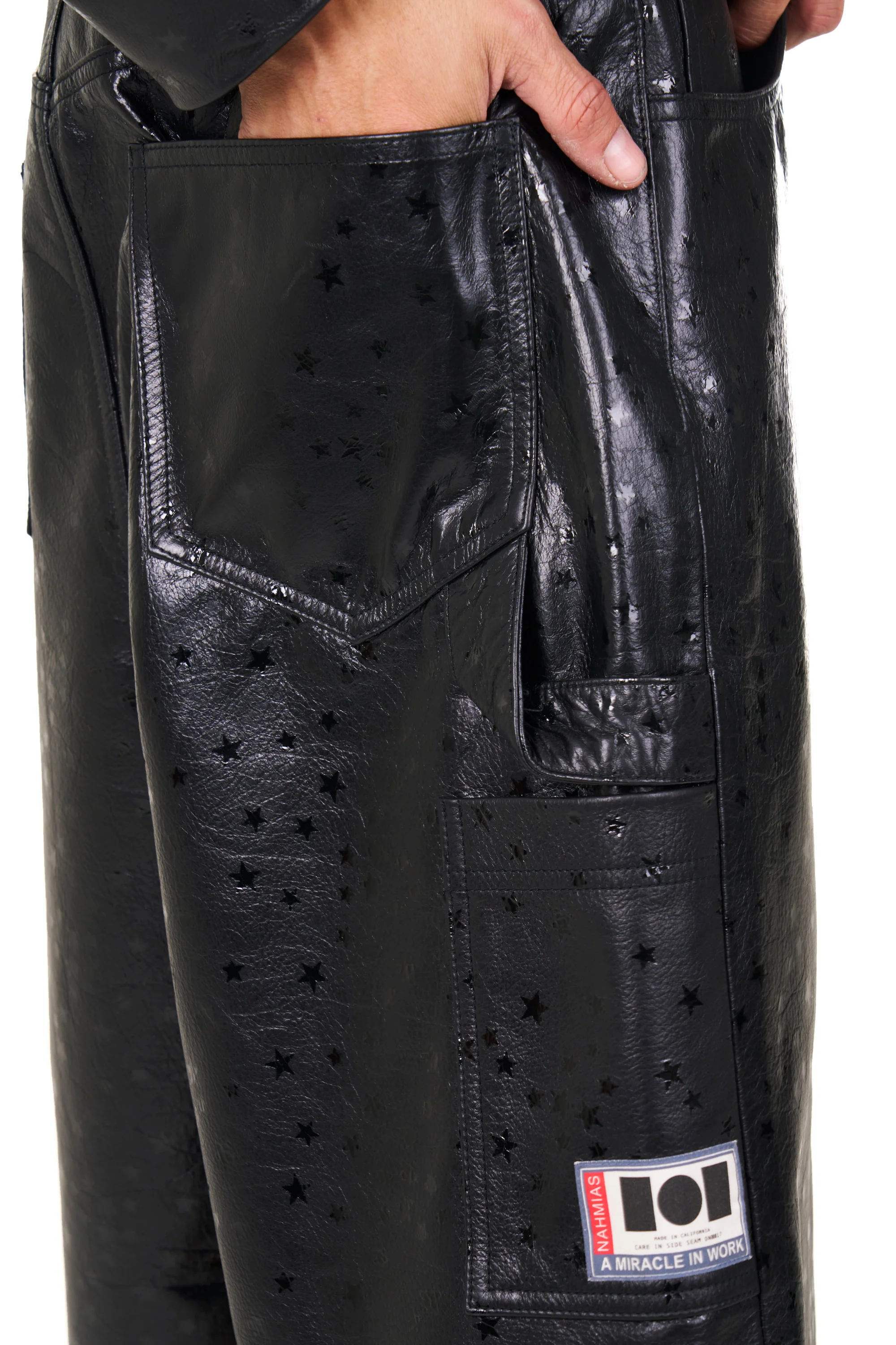 Leather Star Baggy Carpenter Shorts in Black - Image 4