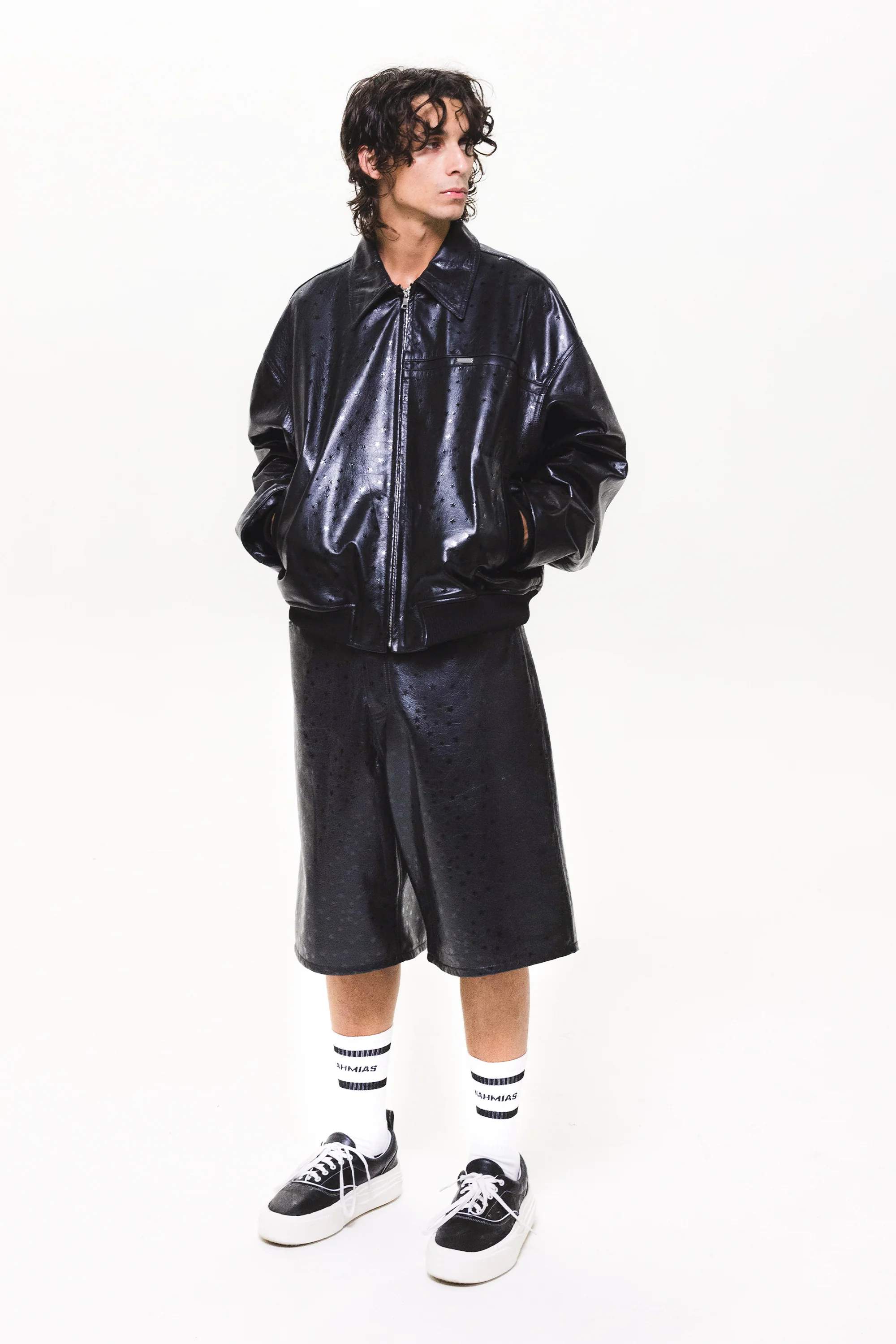 Leather Star Baggy Carpenter Shorts in Black - Image 5
