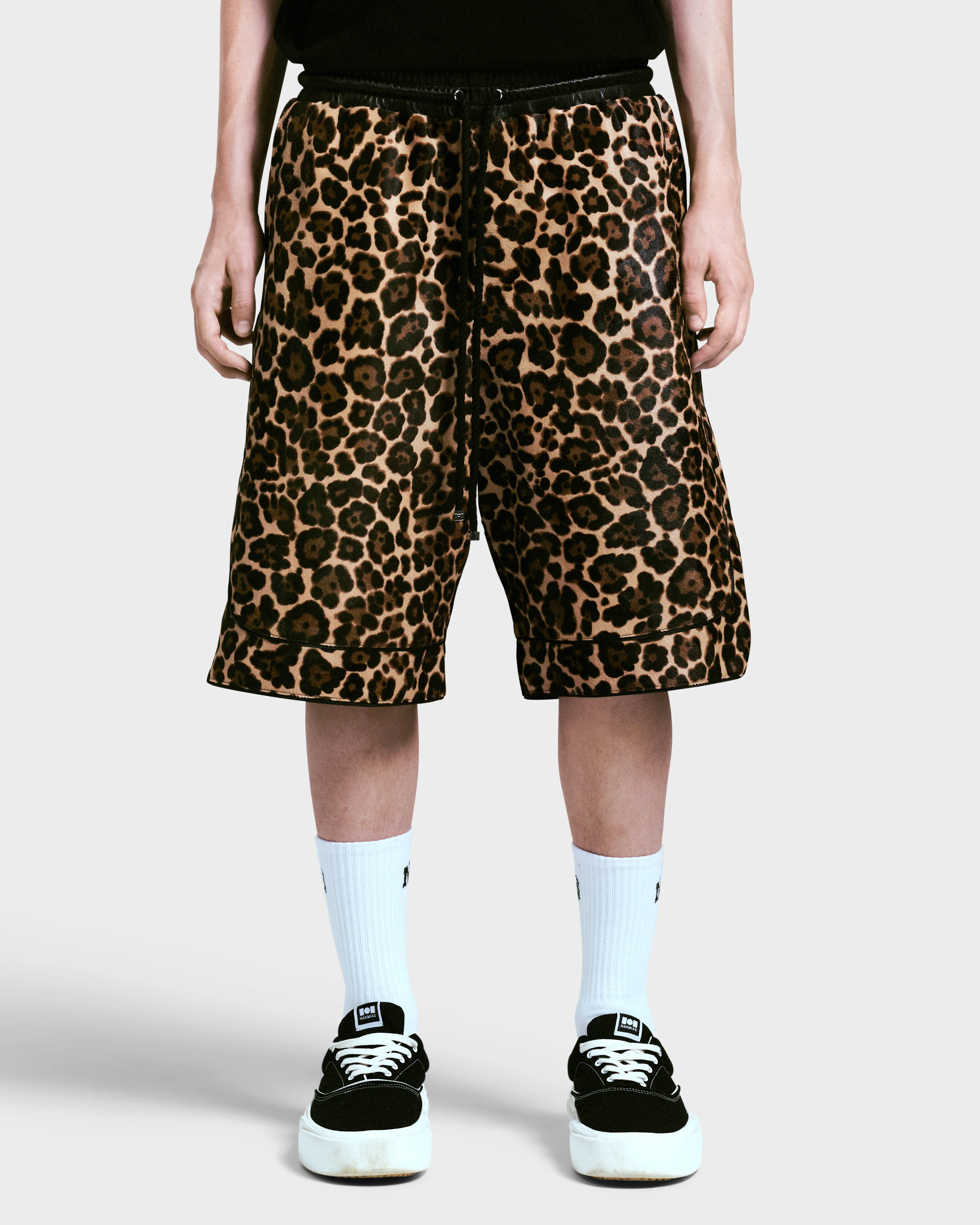 LEOPARD PRINT CALF HAIR BASKETBALL SHORTS