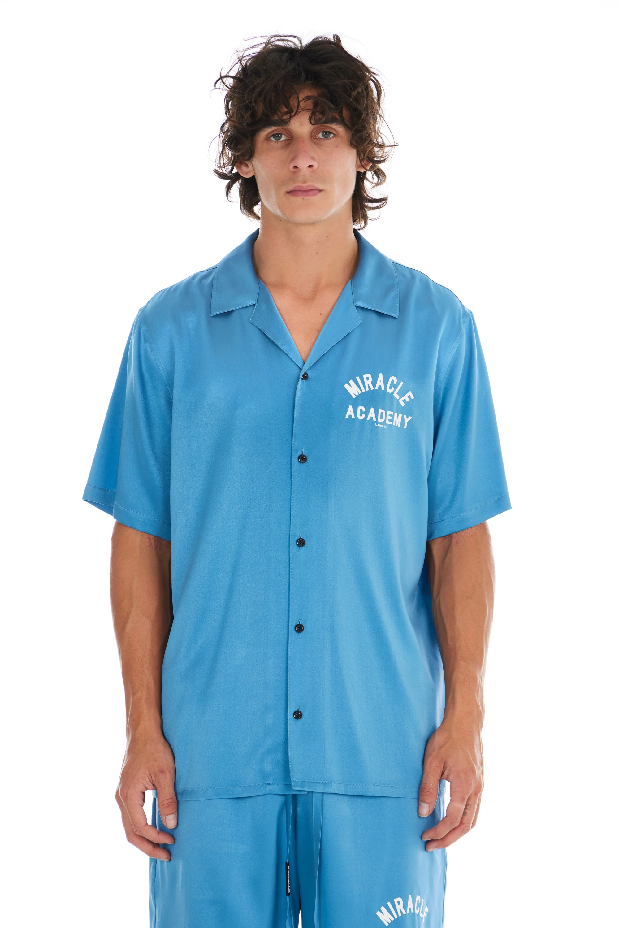 Miracle Academy S/S Silk Shirt in Ocean Blue - Image 5