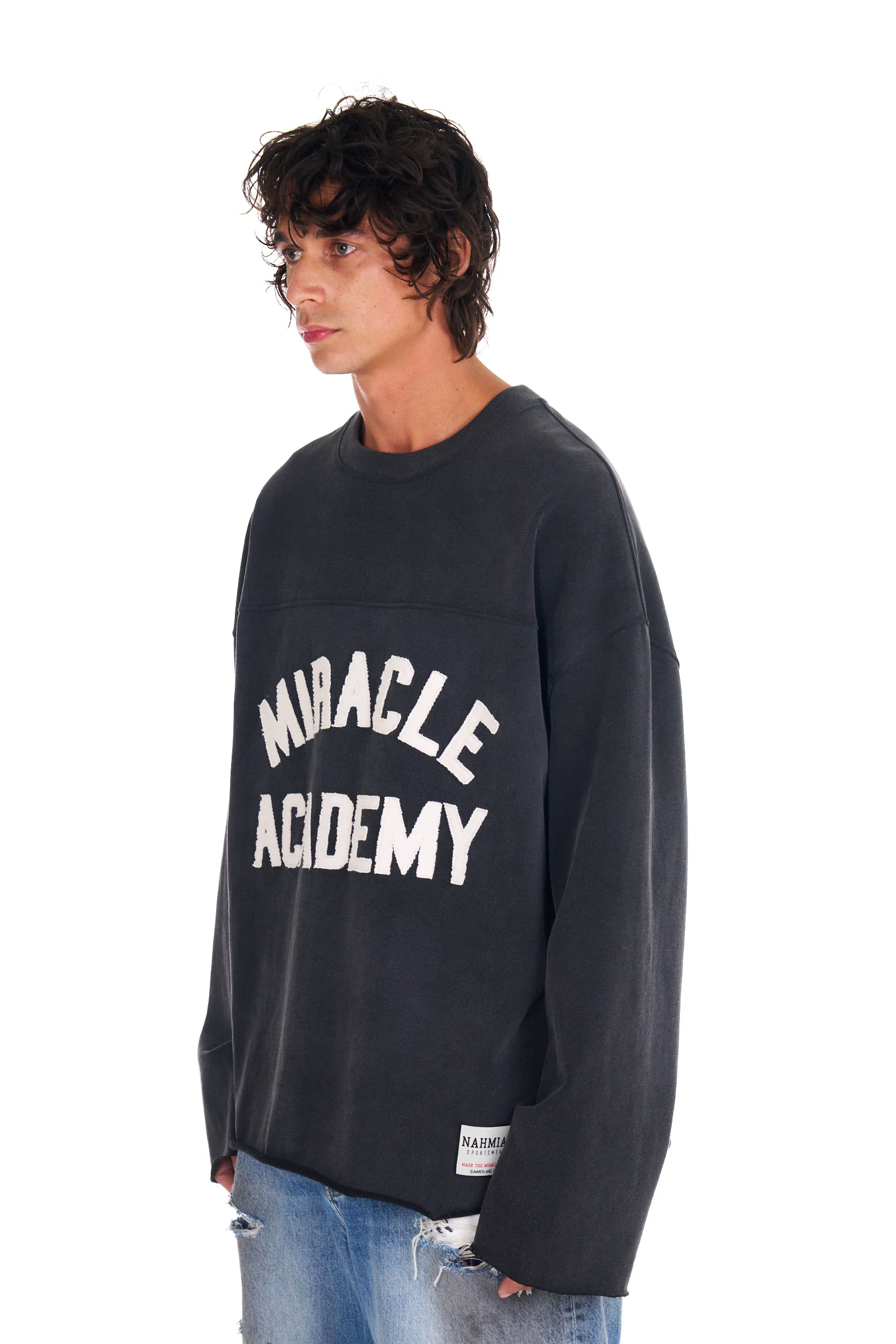 Miracle Academy Varsity L/S T-shirt in Black Sunfade - Image 3