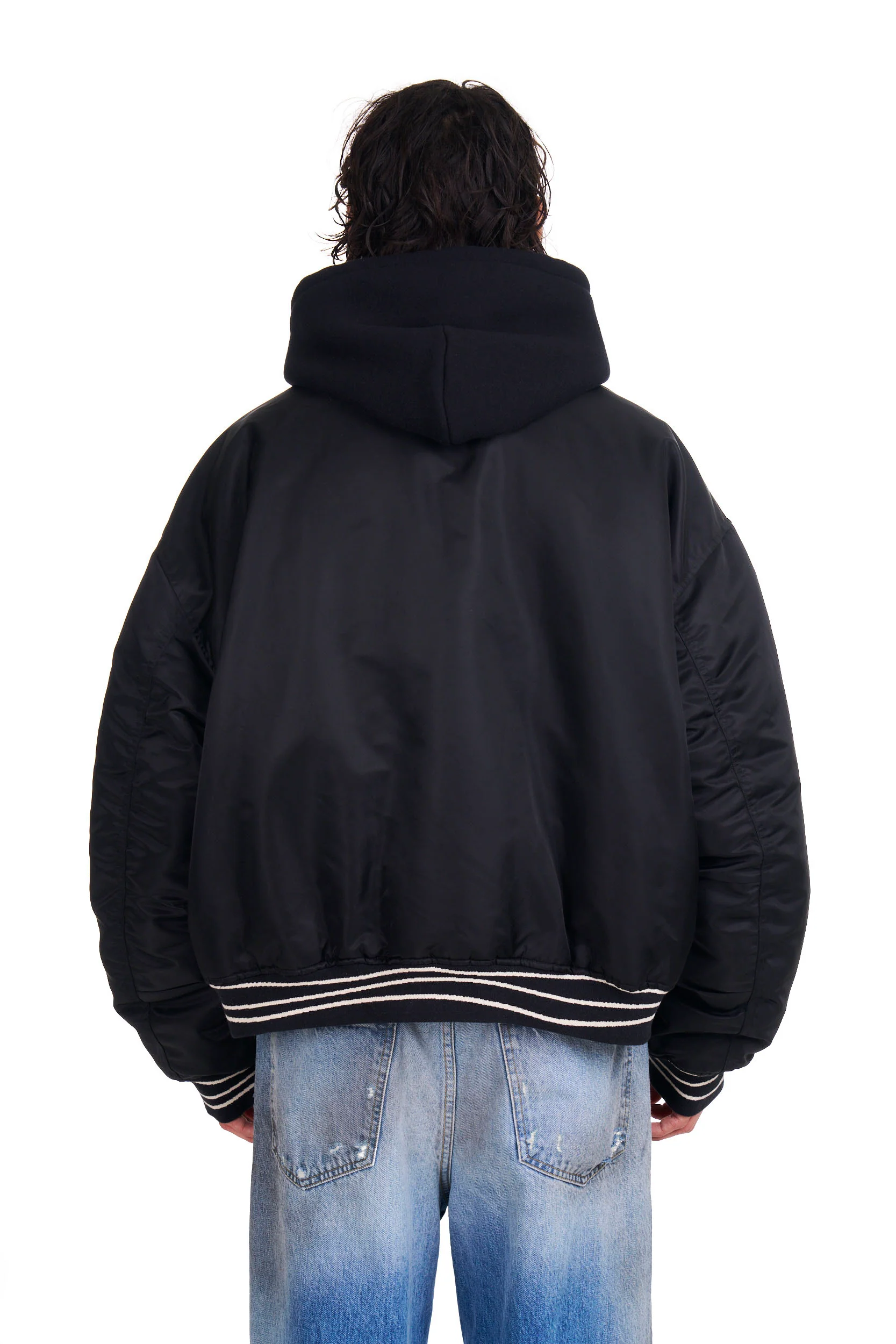 Nylon Hooded Bomber in Black - Image 3