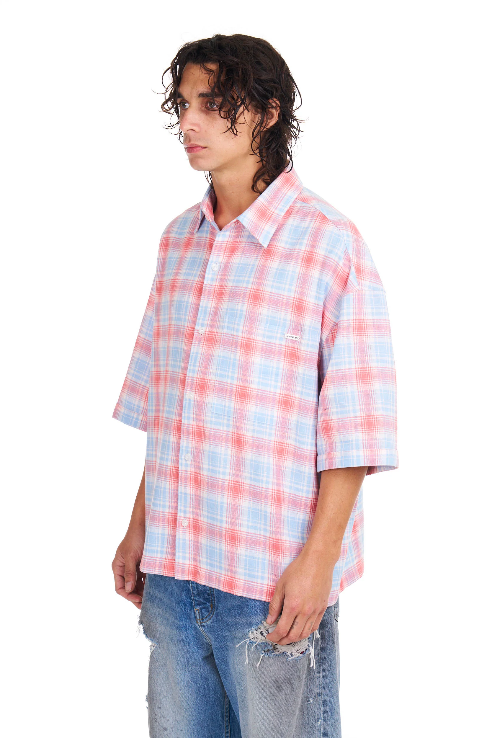 Plaid Cropped S/S Shirt in Cherry Plaid - Image 2