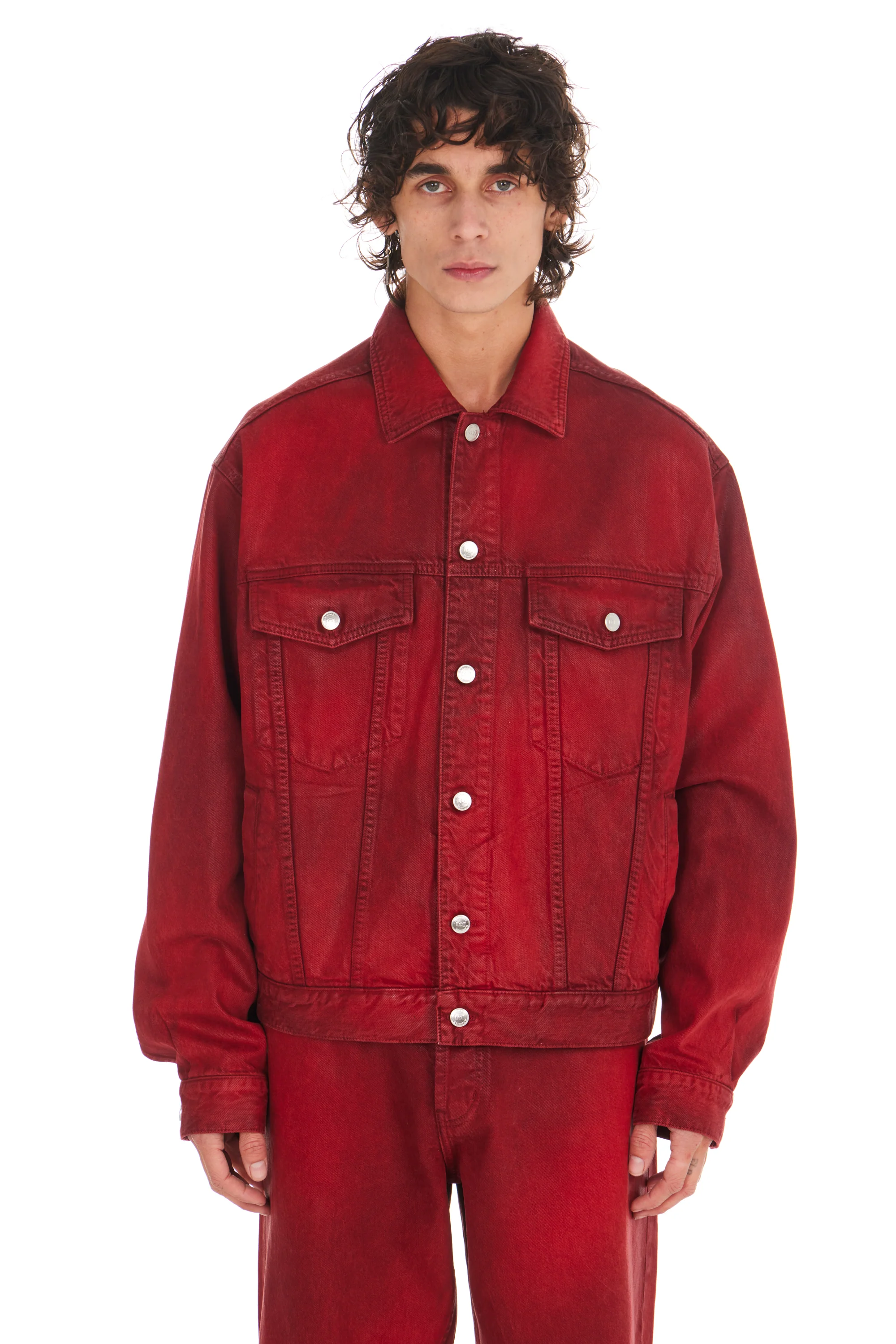 Waxed Denim Trucker Jacket Red