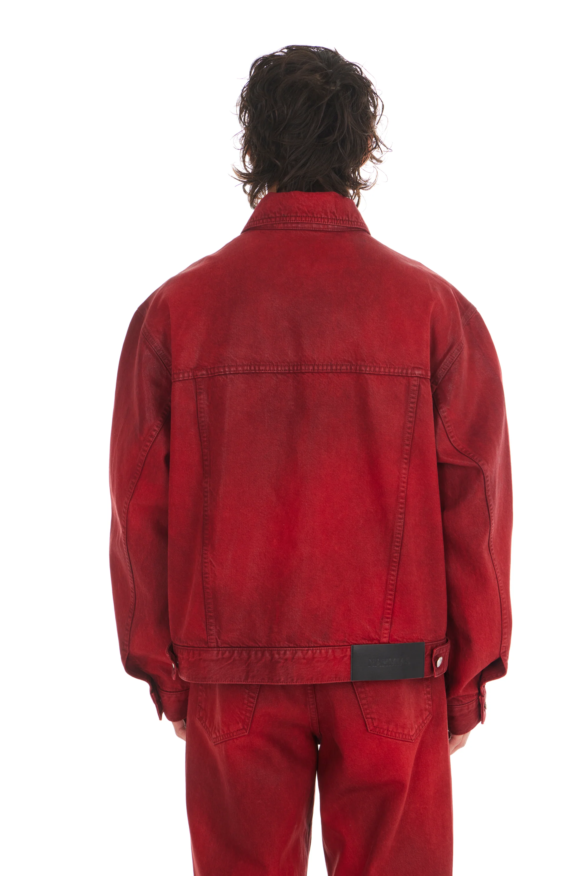 Waxed Denim Trucker Jacket Red - Image 3