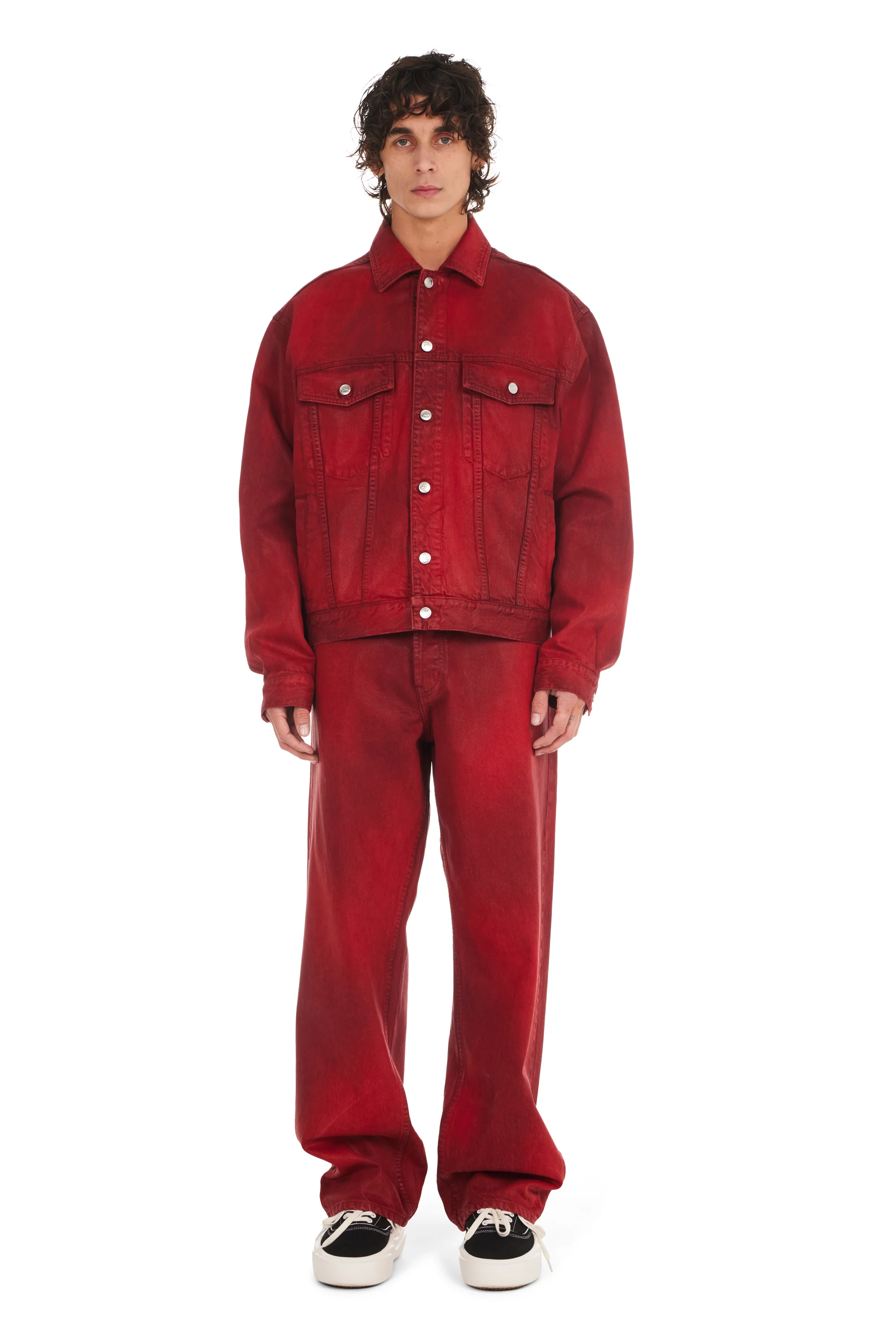 Waxed Denim Trucker Jacket Red - Image 4